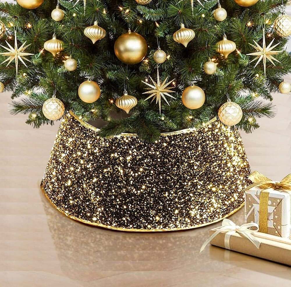 New 30" Gold Black Sequined Christmas Holiday Tree Collar